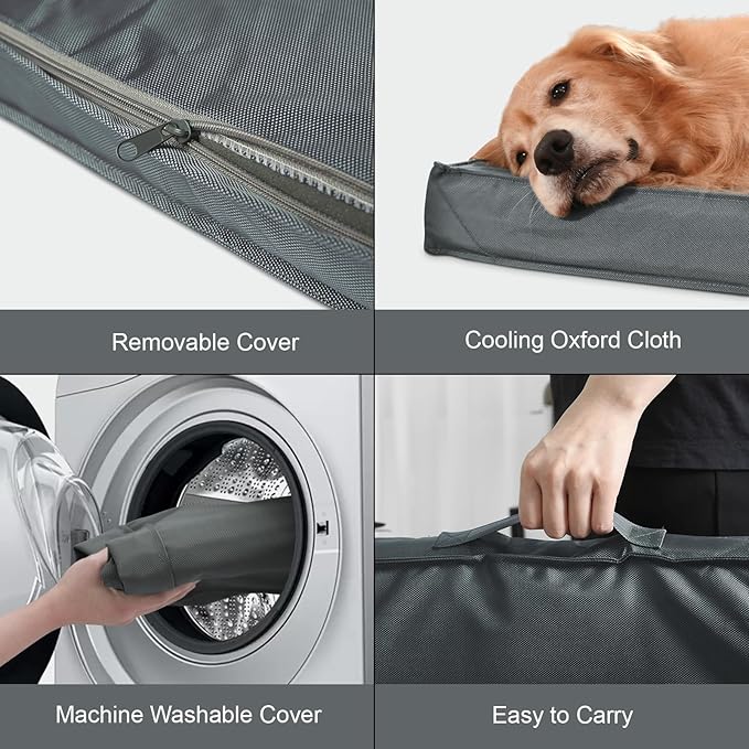 Outdoor Extra Large Dog Bed, Jumbo Waterproof Dog Bed for Large Dogs, Orthopedic Egg Foam Pet Bed Mat with Removable Oxford Cooling Cover, Grey