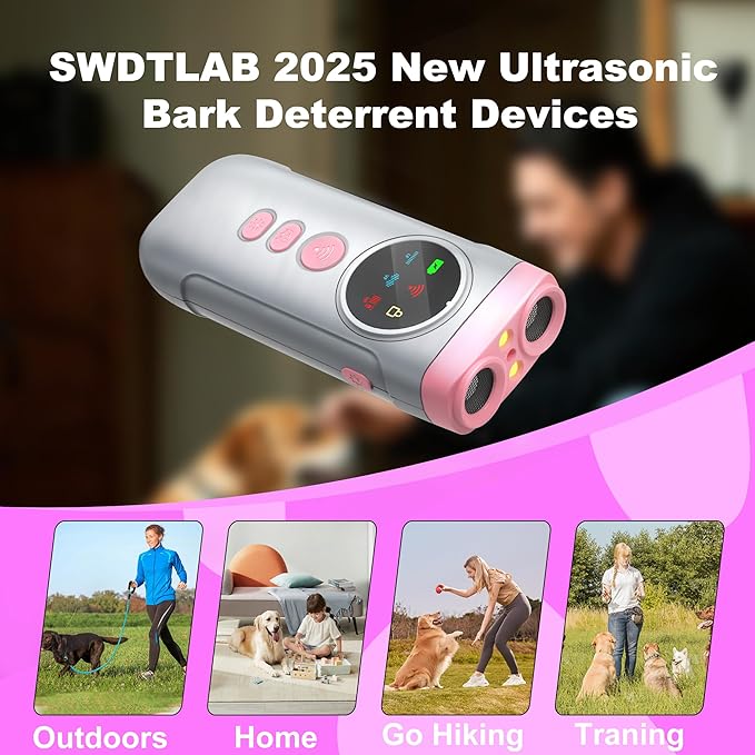 Dog Bark Deterrent Devices, Ultrasonic Bark Deterrents Rechargeable Anti-Barking Device with LED Display Screen Long Range in 50FT for Dog Training Bark Collar Alternative