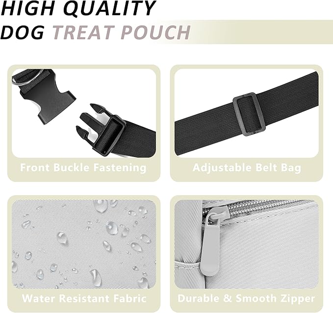 Puppy Dog Treat Pouches for Pet Training Treat Bag, Dog Walking Fanny Pack with Carabiner, Built-in Poop Bag Dispenser & Reuse Dog Poop Holder, Puppy Pet Treat Waist Belt (Grey)