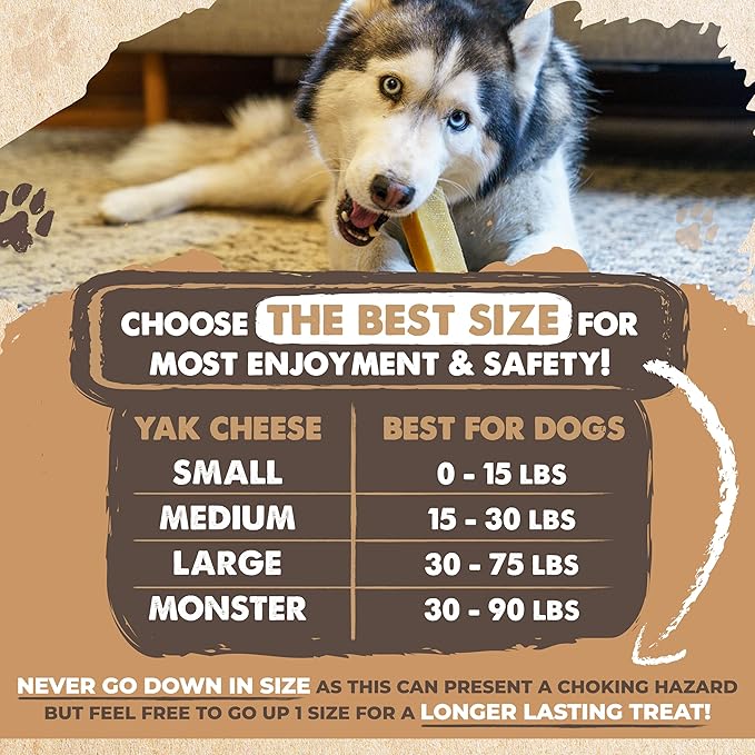 Mighty Paw Yak Cheese Dog Chews – All-Natural Long Lasting Hard Chew for Aggressive Chewers – High Protein, Odor-Free Dog Treat – 3 Ingredient Natural Yak Chews for Large Dogs – (4 Pack)