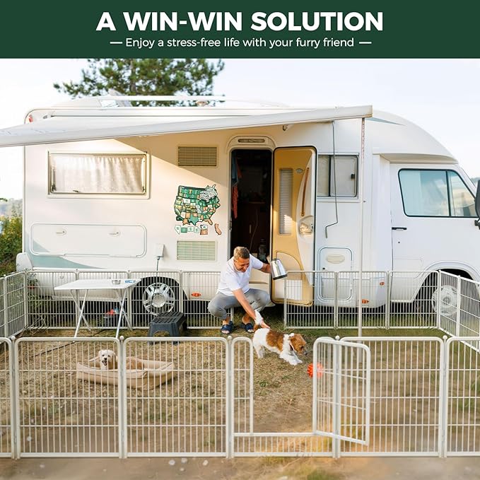 FXW Rollick Unleashed Dog Playpen for Indoor, Yard, RV Camping, 45 inch 32 Panels for Large Dogs, White│Patented
