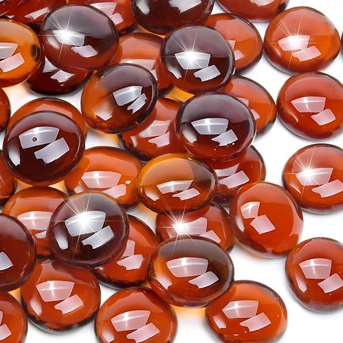 5LB Amber Flat Glass Marbles for Vases, Gemstone Beads Vase Filler Decorative Glass Pebbles for Fish Tank, DIY Crafts, Autumn Centerpieces, Aquarium Decor Rocks