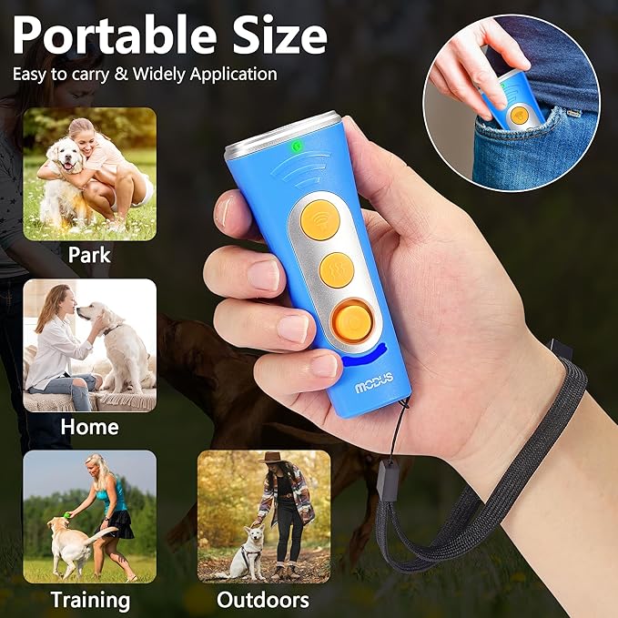 MODUS 2025New Anti Barking Device, 4X Ultrasonic Emitters Dog Bark Deterrent Device, Rechargeable Dog Barking Control Devices with 50ft Range Dog Training Tool, Alternative to Dog Shock Collar (Blue)