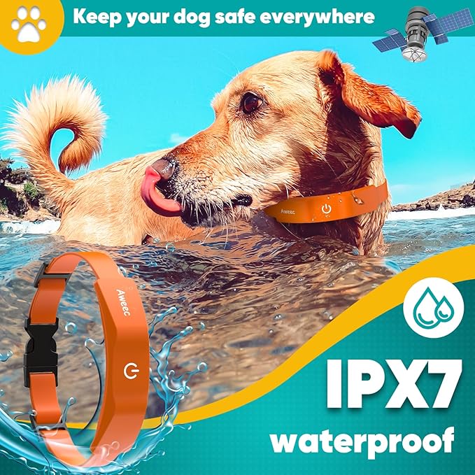 GPS Electric Dog Fence with Free App, Wireless Fence System with Training Collar, Portable Fence for Outdoor Use, Rechargeable Waterproof Flexiable Collar, Adjustable of Dogs (Orange)