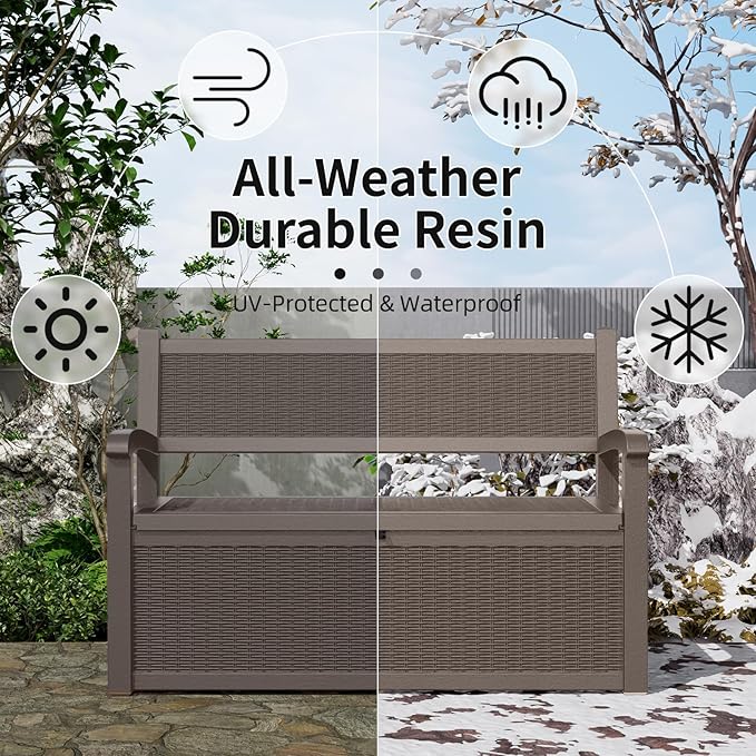 80 Gallon Storage Bench Deck Box, Waterproof and Lockable Outdoor Storage Furniture for Patio, Garden, and Porch – Perfect for Storing Garden Tools and Cushions (Gray)
