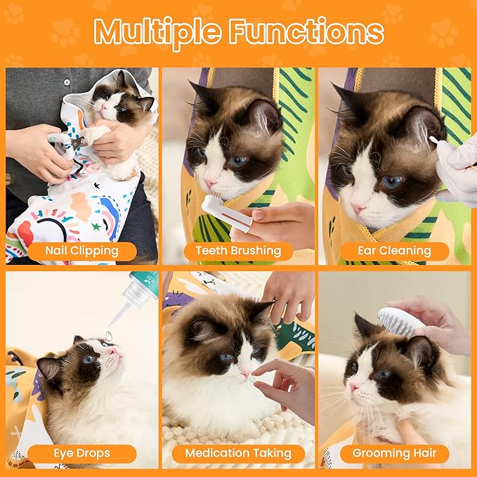 Cat Wrap for Grooming,Cat Wrap for Cutting Nails,Self-Adherent Soft Cat Blanket to Wrap,Anti-Bite,Anti-Scratch,Anti-Escape Calming Cat Swaddle Wrap (17.7" X 17.7",Within 10.61lbs)