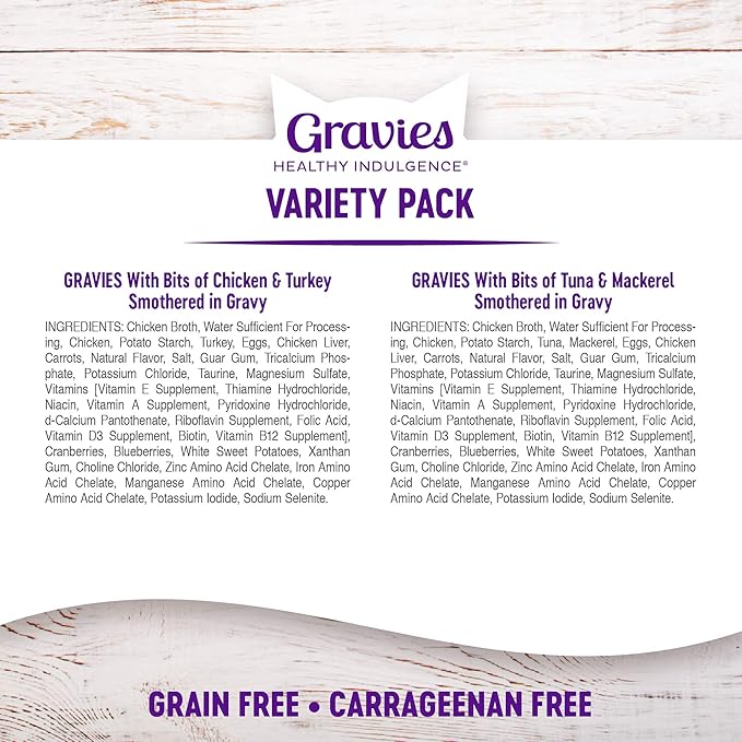 Wellness Healthy Indulgence Gravy Adult Wet Cat Food, Natural, Protein-Rich, Grain Free, 3 Ounce Pouch, 8 Pack, (Gravy Variety Pack)