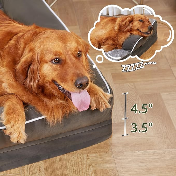 Waterproof Orthopedic Dog Beds Large, Egg-Crate Foam Dog Couch, Comfy Bolster Pet Bed with Removable Washable Cover, Nonskid Bottom (Large, Dark Green)
