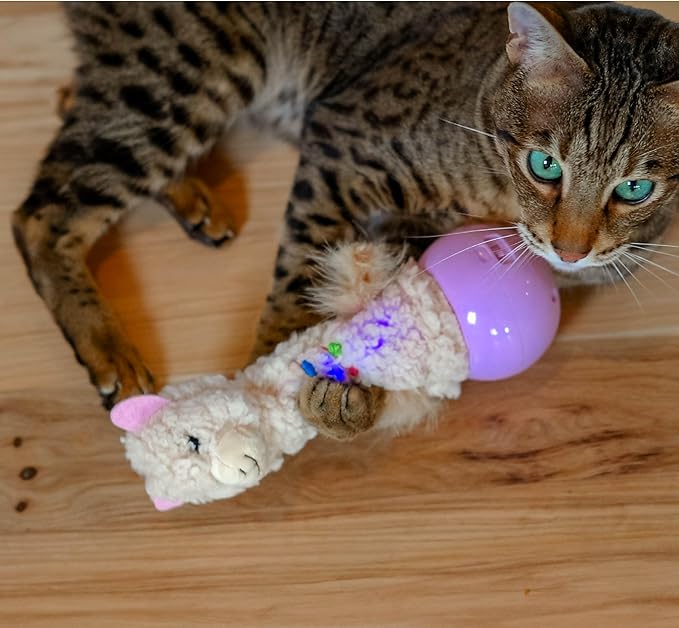 Catstages Electronic Dancing Llama Interactive Cat Toy, Wobbles and Plays Music, Battery Powered, Plush, White