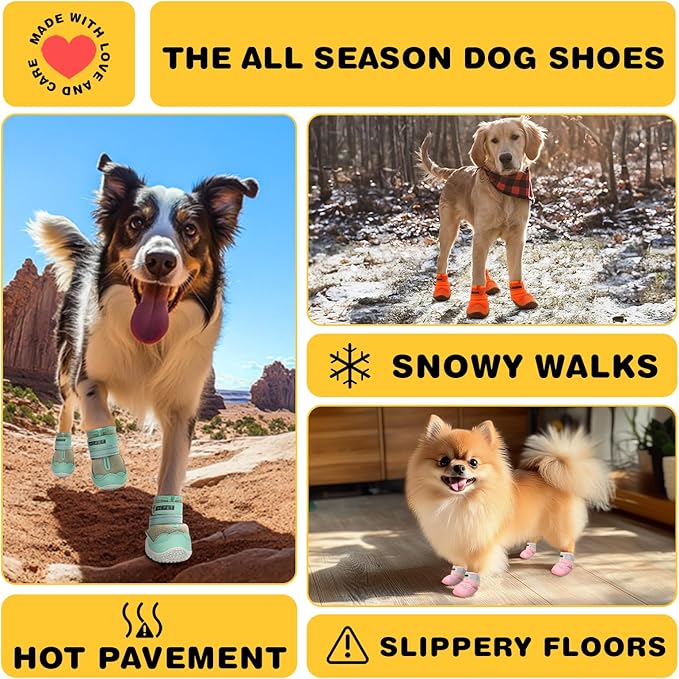 Hcpet Dog Shoes for Large Dogs, Breathable Dog Booties for Small Medium Dogs, Anti-Slip Dog Boots & Paw Protectors for Hot Pavement Winter Snow Hiking with Reflective Straps Green Size 8