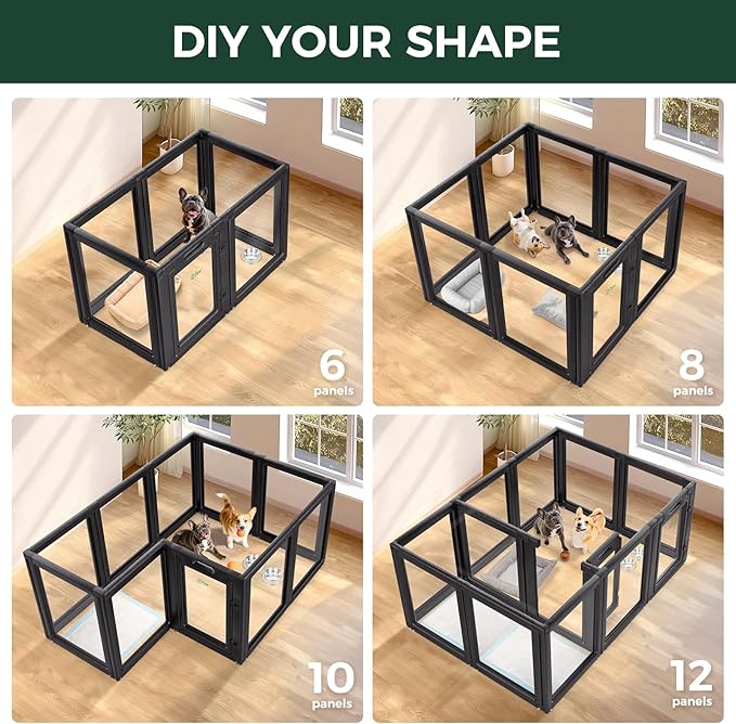 FXW AuraSpace Acrylic Indoor Unleashed Dog Playpen for Small and Medium Dogs, 30 Inch, 12 Panels, Black