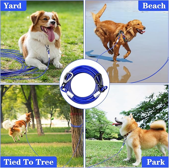 Tie Out Cable for Yards, 50FT Chew Proof, Heavy Duty for Large Dogs Up to 250lbs, Durable Dog Runner for Camping