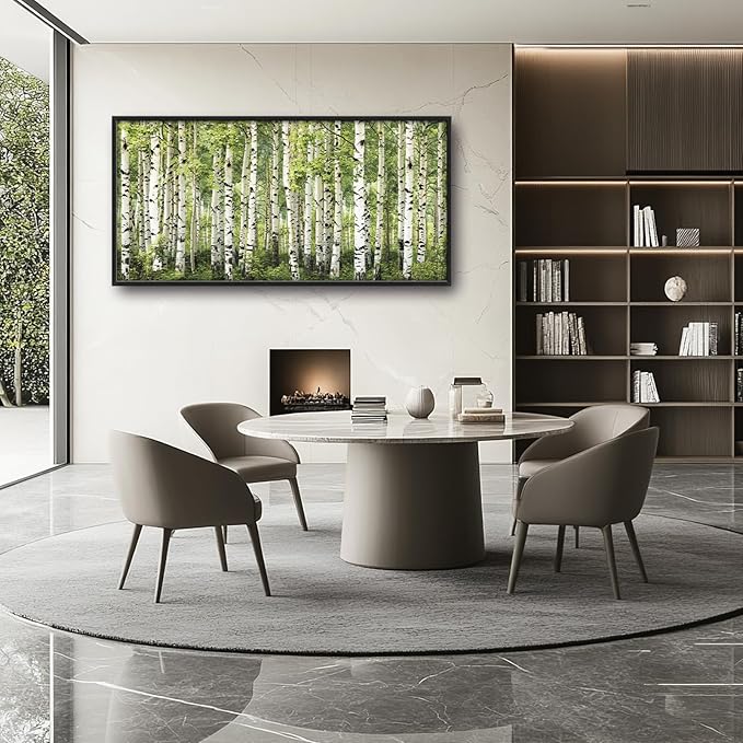 Extra Large Birch Tree Framed Wall Art for Living Room,Oversized Green Aspen Trees Forest Pictures Wall Decor,Canvas Print Painting Modern Artwork Bedroom Office Bathroom 60L" x 30W"