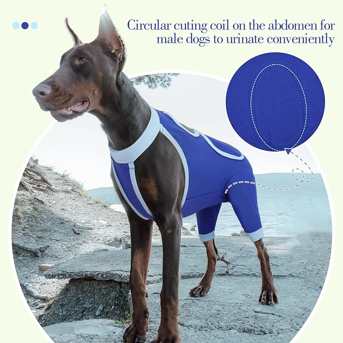 ROZKITCH Dog Surgery Leg Sleeve Rear Legs, Male Female Pet Prevent Licking Wound Elbow Knee Protector, Dog Recovery Suit Cone Collar Alternative Pants Shirt for Wound Heal Wrap Blue 3XL