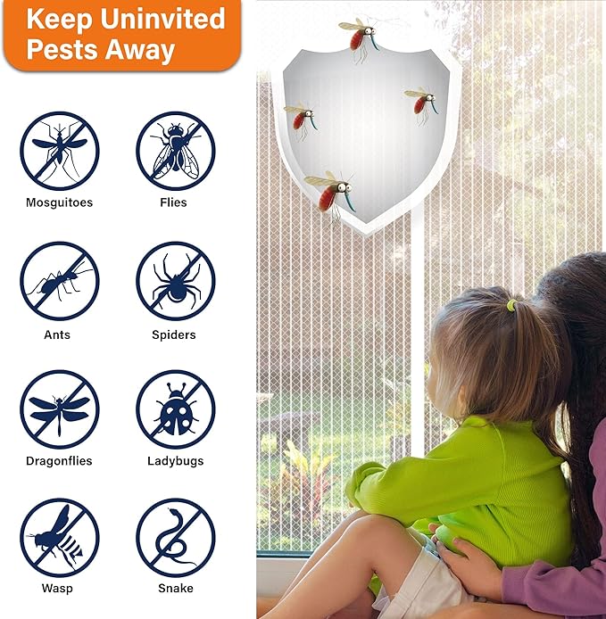 Magnetic Screen Door，Screen Door Mesh，Keep Bugs Out, Heavy-Duty Mesh Curtain,Pet and Kid Friendly, Works with Front Doors, Sliding Doors（47x80 Inch White
