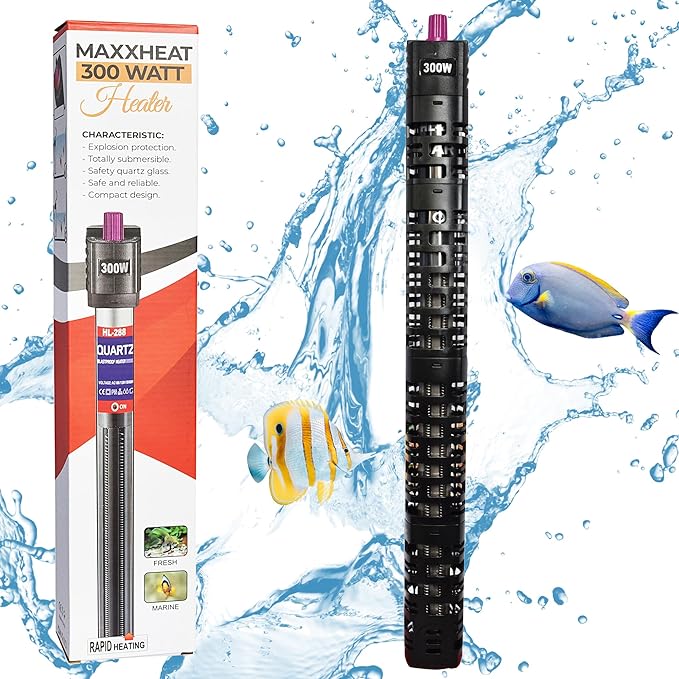 South Shore Retail MaxxHeat 300W Aquarium Heater – Durable with Protective Casing – for Fish Tanks, Stock Tanks, Koi Ponds, Outdoor Ponds, and De-Icing – Veteran-Owned Small Business
