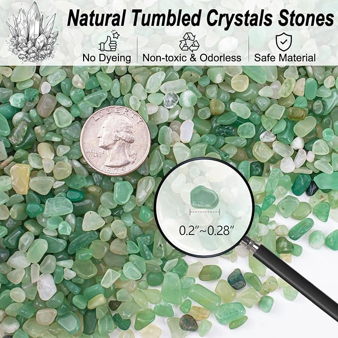 0.88 LB Aquarium Gravel Rocks Green Aventurine Crystal Chips Tumbled Healing Crystal Chips Bulk Gemstones, Mini Crushed Stones Quartz Vase Filler for Crafts|Fish Turtle Tank|Home Decoration