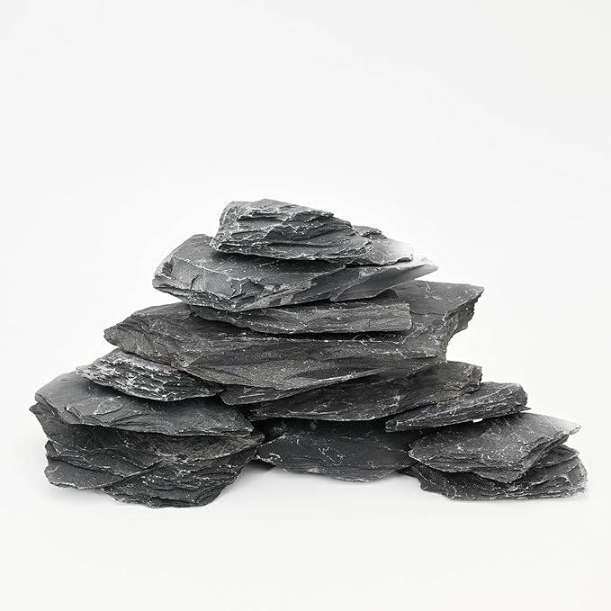 Unocho Natural Slate Stone Rocks Reptile Basking Platform Rock 10LB Fish Tank Rocks for Aquascaping Aquariums Terrariums Paludariums Wargaming Models Miniature Fairy Gardens（2-6 inches）