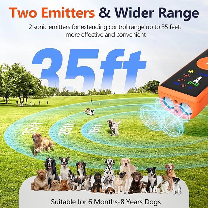 Ultrasonic Dog Bark Deterrent Device, Anti-Barking Control Device with LCD Screen & 3 Modes, Dog Training Tools to Stop Bad Behaviors, Safe Trainer Up to 35ft for Indoor Outdoor Use-04