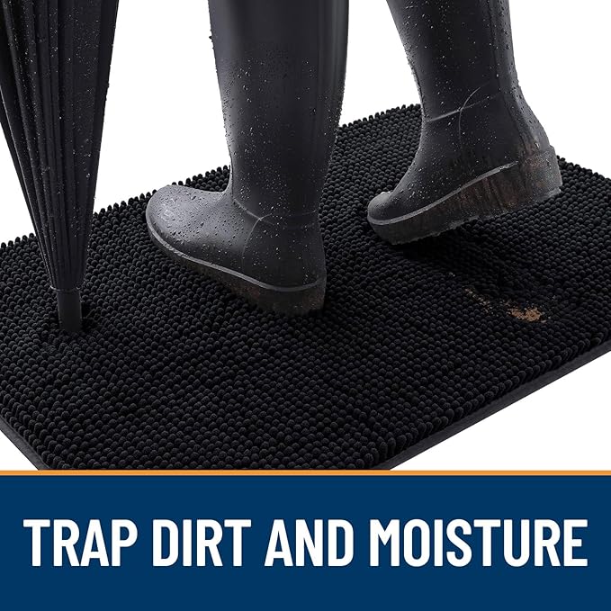 OLANLY Dog Door Mat for Muddy Paws 70x24, Absorbs Moisture and Dirt, Absorbent Non-Slip Washable Doormat, Quick Dry Chenille Mud Mat for Dogs, Entry Indoor Entryway Carpet for Inside Floor, Black
