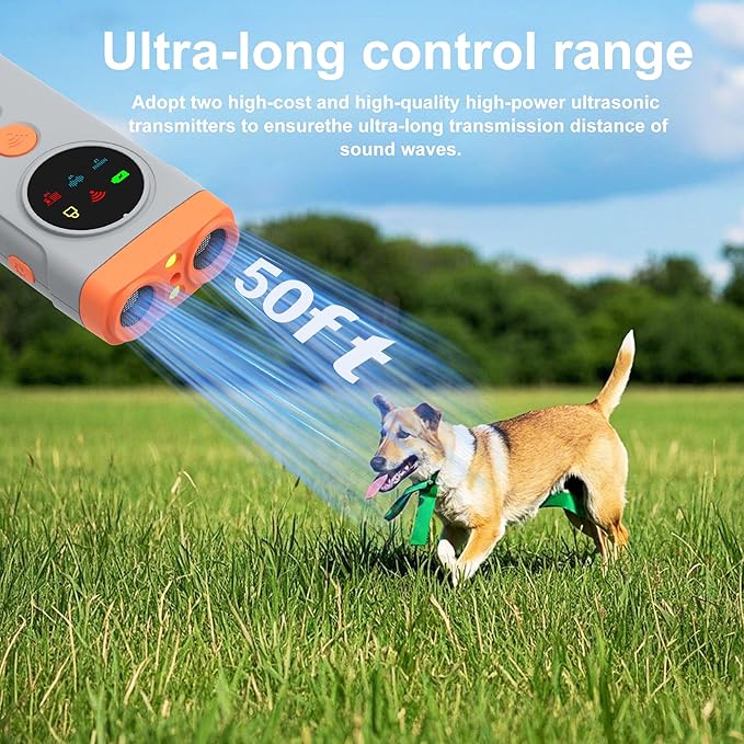 Dog Bark Deterrent Devices, Ultrasonic Bark Deterrents Rechargeable Dogs Barking Silencer with LED Display Screen Long Range in 50FT for Indoor Outdoor Dog Training