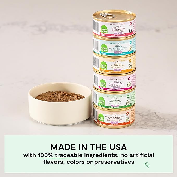 Open Farm Canned Cat Food, Paté for Complete & Balanced Nutrition, Grain-Free and Legume-Free Wet Cat Food, Chicken & Beef Recipe, 2.8oz Cans (Case of 18)