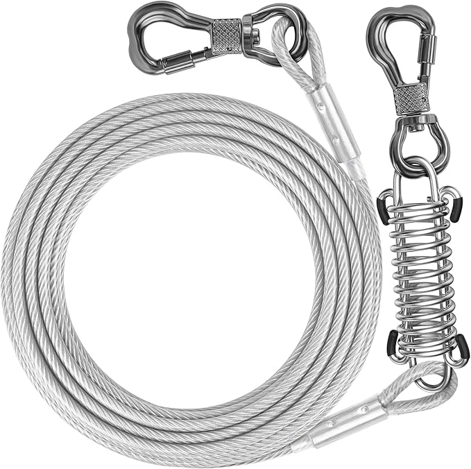 Tresbro 10 FT Dog Tie Out Cable with Spring, Shock Absorbing Tether Chains for Outside Aavilable in 10/15/20/25/30/40/50/70/100/120 FT, Heavy Duty Leads for Yard for Medium & Large Dogs Up to 500 LBS