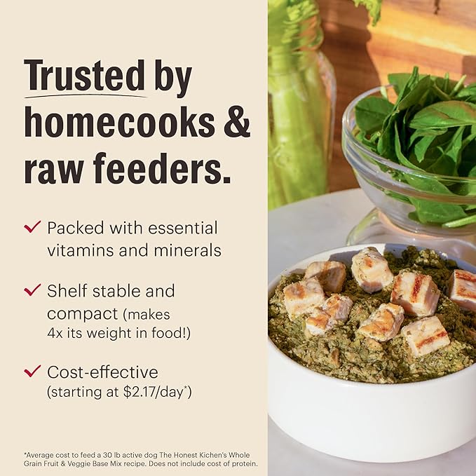 The Honest Kitchen Human Grade Dehydrated Grain Free Veggie, Nut & Seed Base Mix for Dogs 3 lb - Kindly