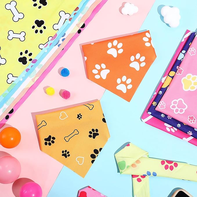 Abbylike 50 Pcs Paw Print Dog Bandanas Bulk Soft Triangle Scarves for Pets Party Costume Doggie Walking Photo Props Bibs for Pets Shops Adoption Events Halloween Party Gifts(19.7 x 13.8 x 13.8 Inch)