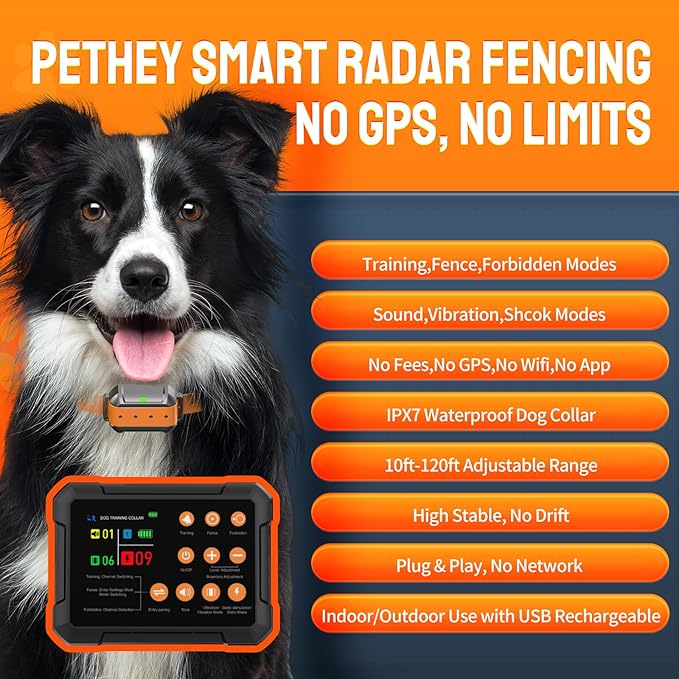 2025 New Model 3-in-1 Wireless Dog Fence System - Radar Dog Fence, Training Collar, No-Go Zones for Large/Medium Dogs | 1-Acre Coverage | Indoor/Outdoor Use | Real-Time Tracking (for 1 Dog)