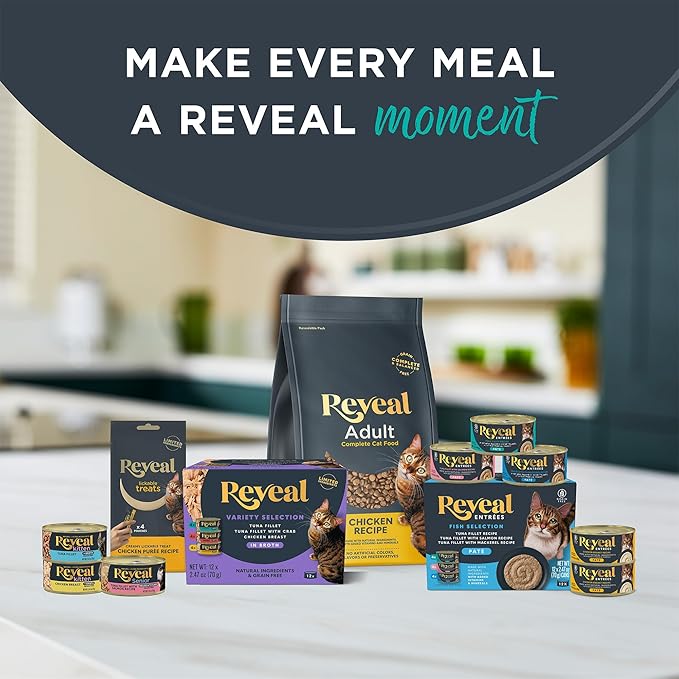 Reveal Natural Wet Cat Food, 12 Count, Grain Free, Limited Ingredient Canned Food for Cats, Tuna Fillet in Broth, 5.5 oz Cans
