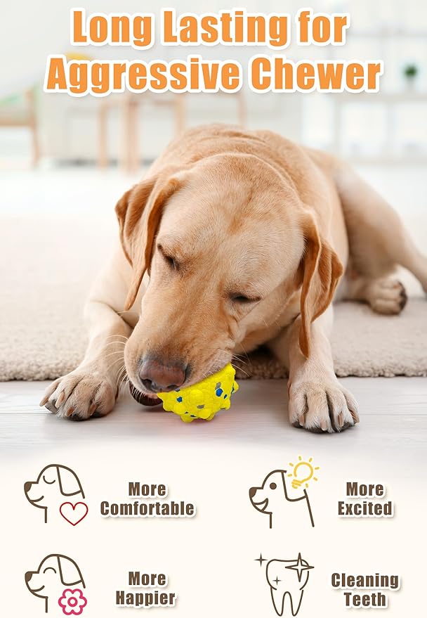 Dog Tennis Balls for Aggressive Chewers, Indestructible Durable Bouncy Interactive Toy for Dogs Fetch Game Lightweight Floating Outdoor Training(Yellow+Blue Large)