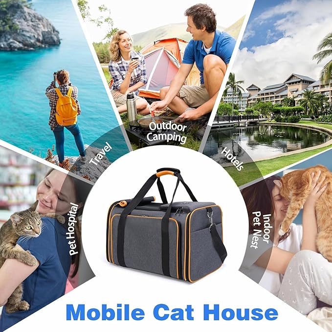 Cat, Dog Carrier for Pets Up to 20 Lbs,Sides Expandable Pet Carrier Bag Large Mesh Safe,Airline Approved Animal Carrier,Soft Sided Collapsible Pet Travel Carrier,Foldable Portable Pet Home (Orange)
