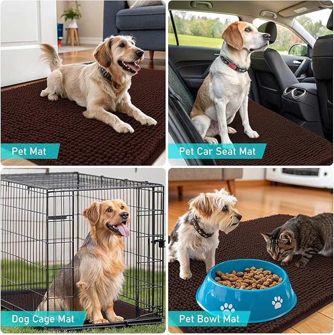OLANLY Dog Door Mat for Muddy Paws 44x32, Absorbs Moisture and Dirt, Absorbent Non-Slip Washable Doormat, Quick Dry Chenille Mud Mat for Dogs, Entry Indoor Entryway Carpet for Inside Floor, Brown