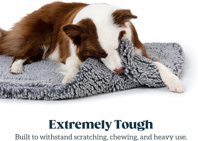 Stoutwool Indestructible Dog Bed - Fluffy Chew Proof Dog Crate Pad - Tough Kennel Pad for Aggressive Chewers - Washable, Ideal for Large Breeds & Fits 36-Inch Crate - 35"x22", Charcoal