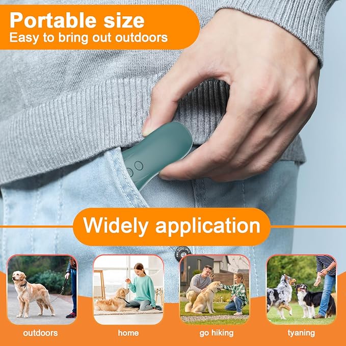 Dog Bark Deterrent Device,Ultrasonic Anti-Barking Devices with Sonic Emitters,Up to 15Ft Long Range & Rechargeable Bark Control,Safe for Dogs Training,Indoor & Outdoor(Green)