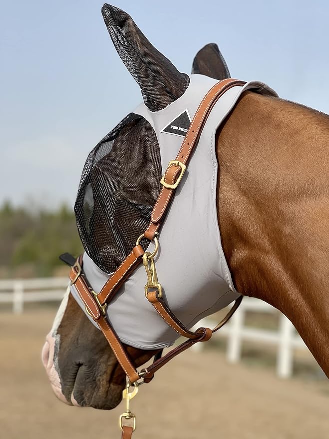 Horse Fly Mask Super Comfort Horse Fly Mask Elasticity Fly Mask with Ears We Only Make Products That Horses Like… (Gray, M)