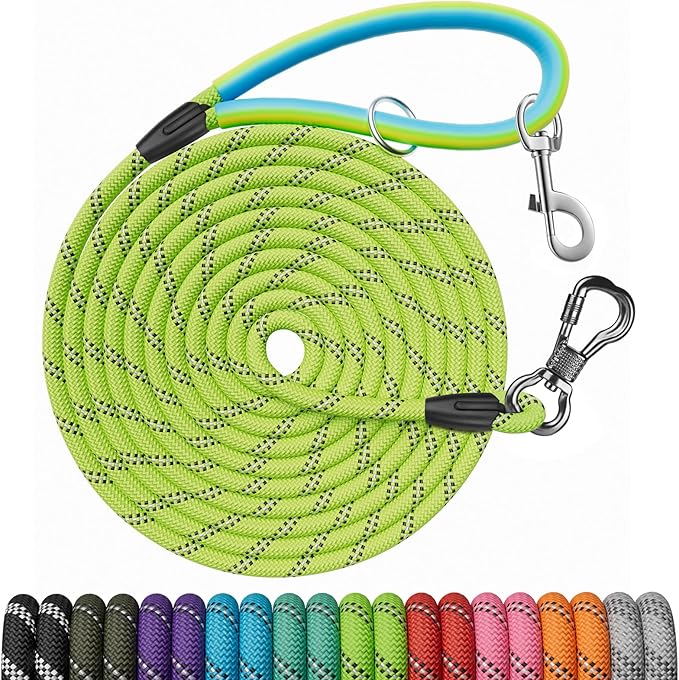 NTR Long Dog Leash, 30FT Check Cord with 2 Swivel Hooks and Comfortable Padded Handle for Pink Leash for Small Medium and Large Dogs Walking Training Hiking Camping Playing