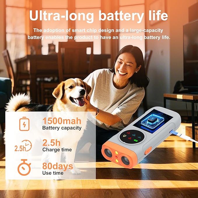 Dog Bark Deterrent Devices, Ultrasonic Bark Deterrents Rechargeable Dogs Barking Silencer with LED Display Screen Long Range in 50FT for Indoor Outdoor Dog Training