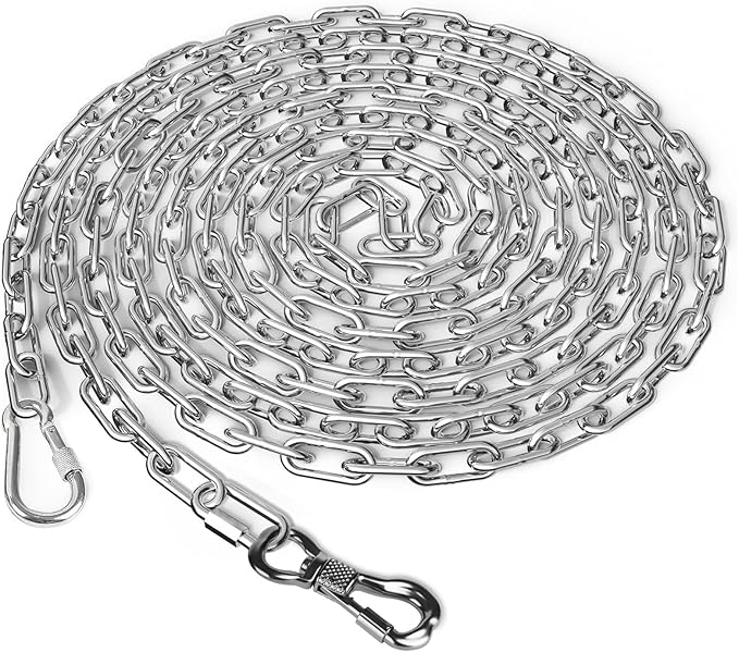 Tresbro Heavy Duty Dog Chains for Outside, 40FT Stainless Steel Tie Out Cable with Swivel Hook for Large Medium Dogs, Metal Chew Proof Pet Runner Chain Leash Lead for Outdoor Camping Hiking Yard, 4MM