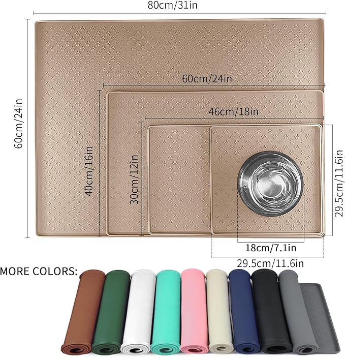 Ptlom Dog Food Mat Anti-Slip Pet Bowl Mats for Food and Water, High-Lips Pet Placemat Prevent Messy Spills to Floor, Waterproof Puppy Feeding Tray for Small, Medium Large Dogs Cats, Silicone