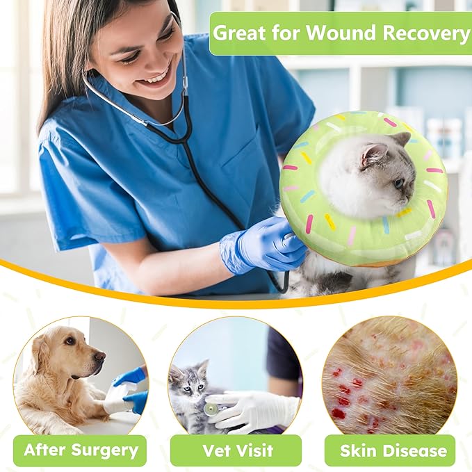 Cat Cone Collar Soft, Cat Recovery Collar for Wound Healing Cute Donut Adjustable Kittens Cones to Stop Licking Comfortable Lightweight Neck Elizabethan Collars for Cats Kittens After Surgery