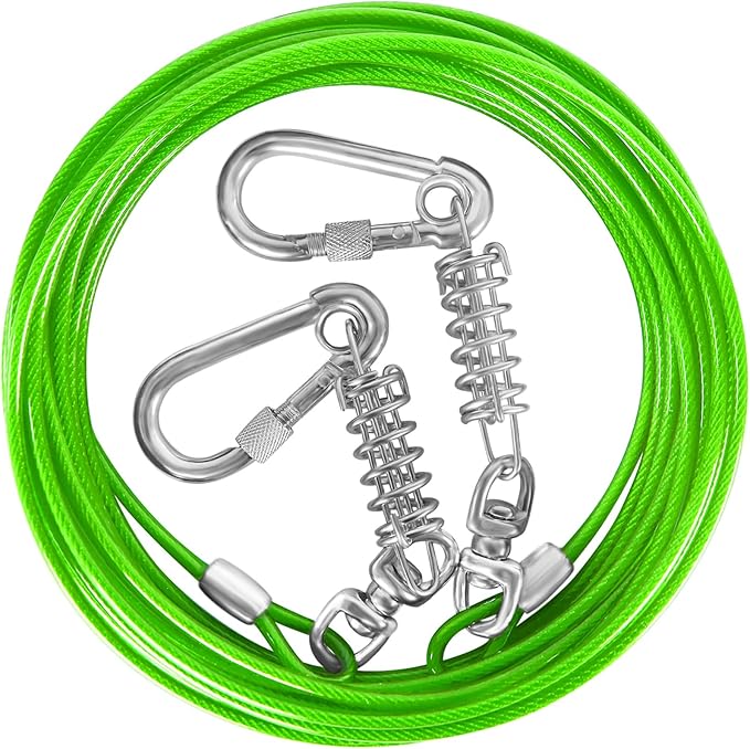 Dog Tie Out Cable - 10/15/20/25/30FT Heavy Duty for Large Dogs Up to 250LBS - Rosy Pink/Blue/Purple/Silver/Red/Green/Yellow