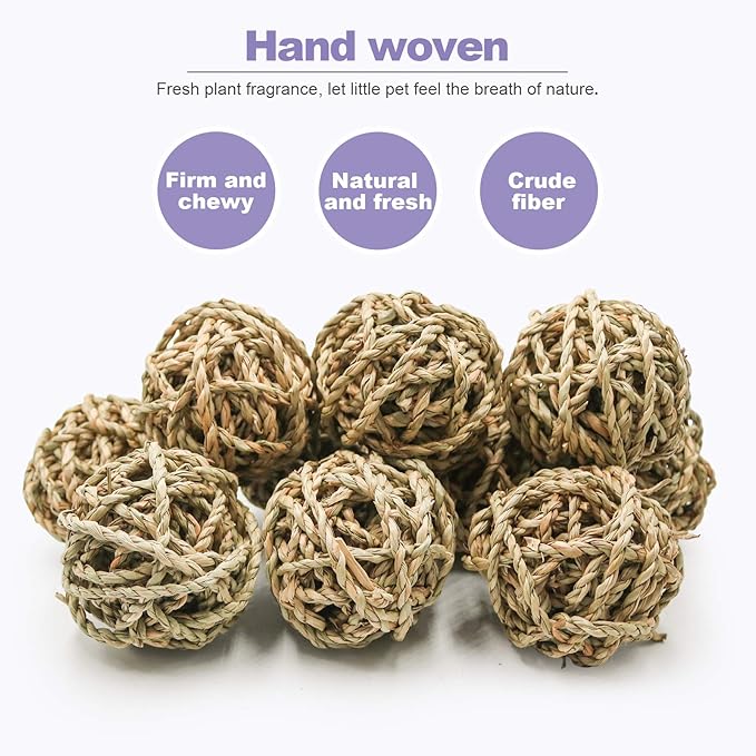 10 Pcs Small Animals Play Balls Rolling Activity Chew Toys Gnawing Treats for Rabbits Guinea Pigs Chinchilla Bunny Natural Balls, Pet Cage Entertainment Accessories(10Pcs)