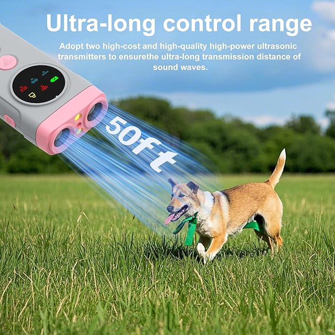 Dog Bark Deterrent Devices, Ultrasonic Bark Deterrents Rechargeable Anti-Barking Device with LED Display Screen Long Range in 50FT for Dog Training Bark Collar Alternative