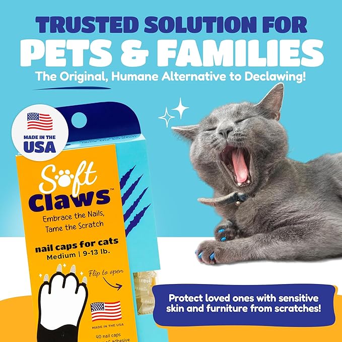 Soft Claws Cat Nail Caps for Medium Cats – (40 Caps, Pink Sparkle) - Made in USA - Veterinarian-Developed | Protects Furniture & Skin - Easy to Apply, Long-Lasting Anti-Scratch Soft Cat Claw Covers