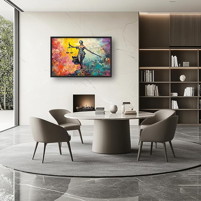 Extra Large Lady Justice Framed Wall Art for Living Room,Oversized Scales of Justice Pictures Wall Decor,Abstract Colorful Canvas Print Painting Modern Artwork Bedroom Office Bathroom 36L" x 24W"