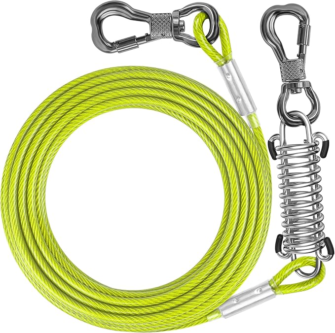 Tresbro 50 FT Dog Tie Out Cable with Spring, Shock Absorbing Tether Chains for Outside Aavilable in 10/15/20/25/30/40/50/70/100/120 FT, Heavy Duty Leads for Yard for Medium & Large Dogs Up to 500 LBS