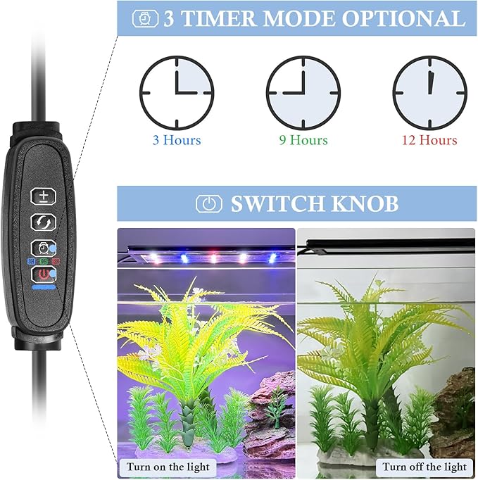 FEDOUR USB Mini Aquarium LED Light, Full Spectrum Aquarium Light with Extendable Brackets, Adjustable Aquarium Plant Light with External Controller, for Freshwater Tank (11-16in)
