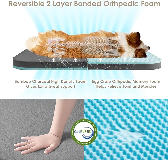 EHEYCIGA Foldable Human Dog Bed, Orthopedic Memory Foam Human Sized Dog Bed, Waterproof Pet Bed for People, Faux Fur Pet Couch for Adult, Faded Black, 72"x44"x11"